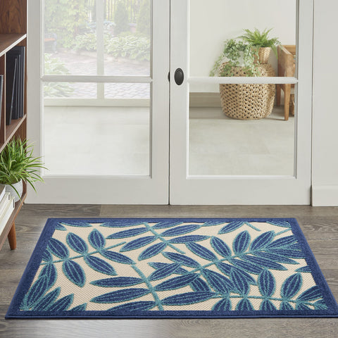 Nourison Aloha Indoor/Outdoor Navy 2'8" x 4' Area Rug, Easy Cleaning, Non Shedding, Bed Room, Living Room, Dining Room, Backyard, Deck, Patio (3x4)