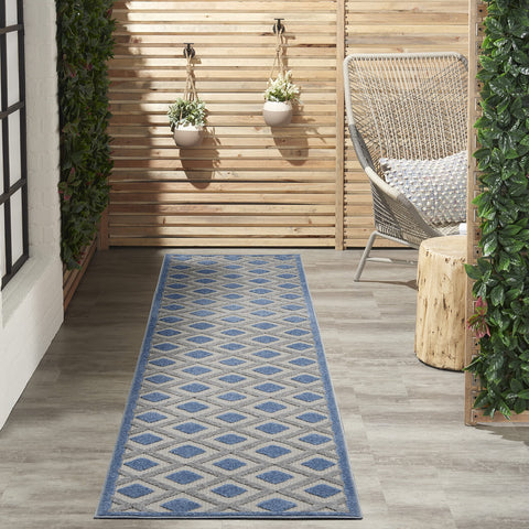 Nourison Aloha Indoor/Outdoor Blue/Grey 2'3" x 10' Area Rug, Easy Cleaning, Non Shedding, Bed Room, Living Room, Dining Room, Deck, Backyard, Patio (2x10)