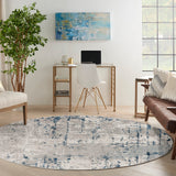 Nourison Concerto Distressed Ivory Grey Blue 4' x Round Area_Rug, Easy-Cleaning, Non Shedding, Bed Room, Living Room, Dining Room, Kitchen (4 Round)