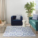 Nourison Whimsicle Damask Ivory Navy 6' x 9' Area Rug, Easy Cleaning, Non Shedding, Bed Room, Living Room, Dining Room, Kitchen (6x9)
