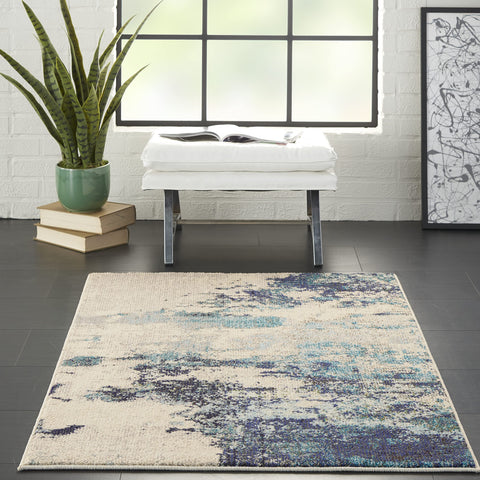 Nourison Celestial Modern Abstract Ivory/Teal Blue 3' x 5' Area Rug, Easy Cleaning, Non Shedding, Bed Room, Living Room, Dining Room, Kitchen (3x5)