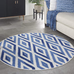 Nourison Whimsicle Diamond Ivory Blue 5' x Round Area Rug, Easy Cleaning, Non Shedding, Bed Room, Living Room, Dining Room, Kitchen (5 Round)