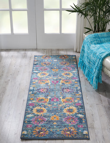 Nourison Passion Denim 1'10" x 6' Area Rug, Boho, Moroccan, Bed Room, Living Room, Dining Room, Kitchen, Easy Cleaning, Non Shedding, (6' Runner)