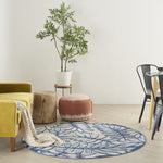 Nourison Aloha Indoor/Outdoor Ivory/Navy 4' x Round Area Rug, Easy Cleaning, Non Shedding, Bed Room, Living Room, Dining Room, Backyard, Deck, Patio (4 Round)