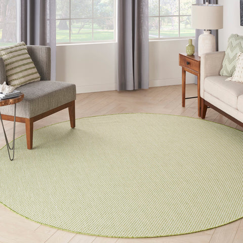 Nourison Courtyard Indoor/Outdoor Ivory Green 6' x Round Area Rug, Easy Cleaning, Non Shedding, Bed Room, Living Room, Dining Room, Backyard, Deck, Patio (6 Round)