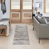 Nourison Serenity Home Abstract Ivory Grey Blue 2'2" x 7'6 Area -Rug, Easy -Cleaning, Non Shedding, Bed Room, Living Room, Dining Room, Backyard, Deck, Patio (2x8)