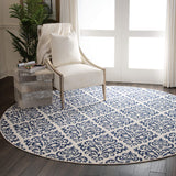 Nourison Grafix Damask White/Blue 8' x Round Area Rug, Easy Clean, Non Shedding, Bed Room, Living Room, Dining Room, Kitchen (8 Round)