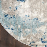 Nourison Concerto Distressed Ivory Grey Blue 4' x Round Area_Rug, Easy-Cleaning, Non Shedding, Bed Room, Living Room, Dining Room, Kitchen (4 Round)