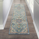 Nourison Passion Ivory/Light Blue 1'10" x 6' Area Rug, Boho, Moroccan, Bed Room, Living Room, Dining Room, Kitchen, Easy Cleaning, Non Shedding, (6' Runner)