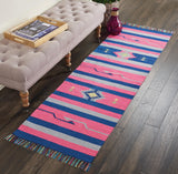 Nourison Baja Tribal Pink/Blue 2'3" x 7'6" Area -rug, Easy -cleaning, Non Shedding, Bed Room, Living Room, Dining Room, Kitchen (2x7)