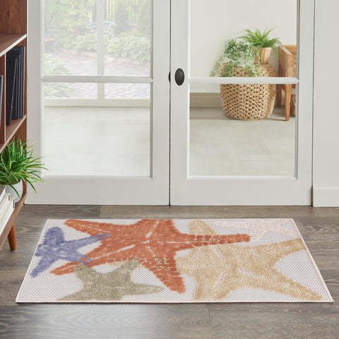 Nourison Aloha Indoor/Outdoor Ivory Multicolor 2'8" x 4' Area Rug, Easy Cleaning, Non Shedding, Bed Room, Living Room, Dining Room, Backyard, Deck, Patio (3x4)