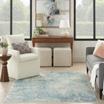 Nourison Astra Machine Washable Abstract Blue Ivory 4' x 6' Area -Rug, Easy -Cleaning, Non Shedding, Bed Room, Living Room, Dining Room, Kitchen (4x6)