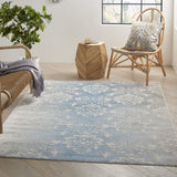 Nourison Elation Modern Ivory Blue 4' x 6' Area Rug, Easy Clean, Non Shedding, Bed Room, Living Room, Dining Room, Kitchen (4x6)