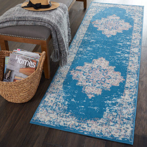 Nourison Grafix Blue 2' x 6' Area Rug Easy Clean, Non Shedding, Bed Room, Living Room, Dining Room, Kitchen (6' Runner)