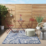 Nourison Aloha Indoor/Outdoor Ivory/Navy 5'3" x 7'5" Area Rug, Easy Cleaning, Non Shedding, Bed Room, Living Room, Dining Room, Backyard, Deck, Patio (5x7)