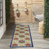 Nourison Aloha Indoor/Outdoor Blue/Multicolor 2' x 6' Area -Rug, Easy -Cleaning, Non Shedding, Bed Room, Living Room, Dining Room, Deck, Backyard, Patio (2x6)