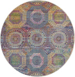 Nourison Global Vintage Geometric Multicolor 4' x Round Area -Rug, Easy -Cleaning, Non Shedding, Bed Room, Living Room, Dining Room, Kitchen (4 Round)