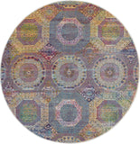 Nourison Global Vintage Geometric Multicolor 4' x Round Area -Rug, Easy -Cleaning, Non Shedding, Bed Room, Living Room, Dining Room, Kitchen (4 Round)
