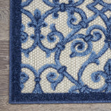 Nourison Aloha Indoor/Outdoor Grey/Blue 2'8" x 4' Area Rug, Transitional, French Country, Easy Cleaning, Non Shedding, Bed Room, Kitchen, Living Room, Deck, Backyard, (3' x 4')
