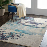 Nourison Celestial Modern Abstract Ivory/Teal Blue 3'11'' x 5'11'' Area-Rug, Easy-Cleaning, Non Shedding, Bed Room, Living Room, Dining Room, Kitchen (4x6)