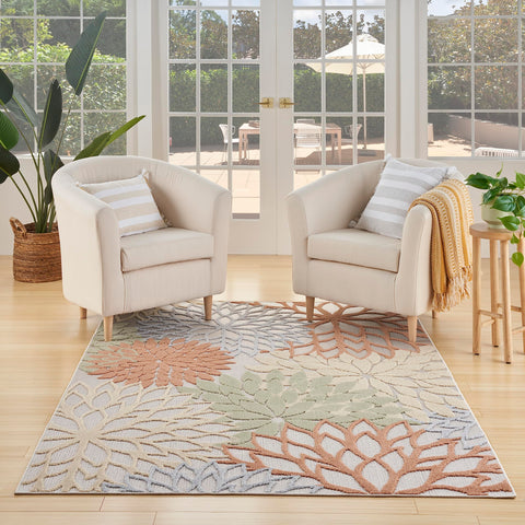 Nourison Aloha Indoor-Outdoor Ivory Multicolor 5'3" x 7'5" Area Rug, Easy Cleaning, Non Shedding, Bed Room, Living Room, Dining Room, Backyard, Deck, Patio (5x7)