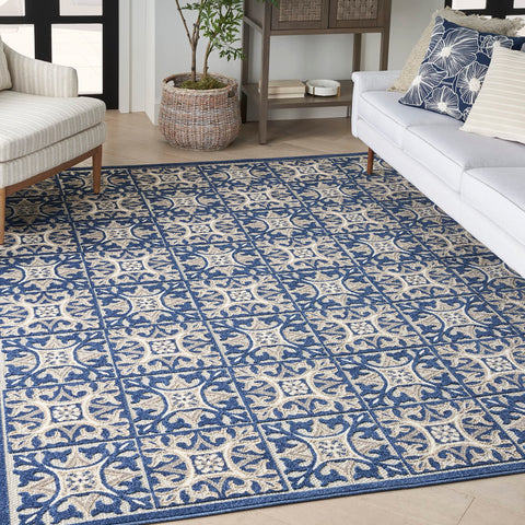 Nourison Aloha Indoor/Outdoor Blue 3'6" x 5'6" Area Rug, Easy Cleaning, Non Shedding, Bed Room, Living Room, Dining Room, Kitchen (4x6)