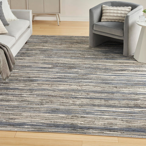 Nourison Serenity Home Abstract Ivory Grey Blue 5'3" x 7'3" Area -rug, Easy -cleaning, Non Shedding, Bed Room, Living Room, Dining Room, Backyard, Deck, Patio (5x7)