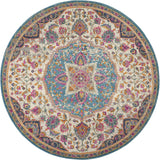 Nourison Passion Ivory/Multi 4' x Round Area -Rug, Farmhouse, Transitional, Bed Room, Living Room, Dining Room, Kitchen, Easy -Cleaning, Non Shedding, (4' Round)