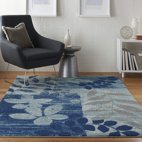 Nourison Tranquil Floral Navy/Light Blue 4' x 6' Area Rug, Easy Cleaning, Non Shedding, Bed Room, Living Room, Dining Room, Kitchen (4x6)