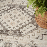 Nourison Serenity Home Vintage Ivory Grey 5'3" x 7'3" Area -Rug, Easy -Cleaning, Non Shedding, Bed Room, Living Room, Dining Room, Backyard, Deck, Patio (5x7)