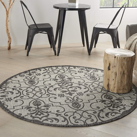 Nourison Garden Party Ivory/Charcoal 5' Round Area Rug, 5'3" x Round