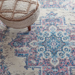 Nourison Grafix Traditional Ivory/Pink 4' x Round Area -Rug, Easy -Cleaning, Non Shedding, Bed Room, Living Room, Dining Room, Kitchen (4 Round)