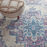 Nourison Grafix Traditional Ivory/Pink 4' x Round Area -Rug, Easy -Cleaning, Non Shedding, Bed Room, Living Room, Dining Room, Kitchen (4 Round)
