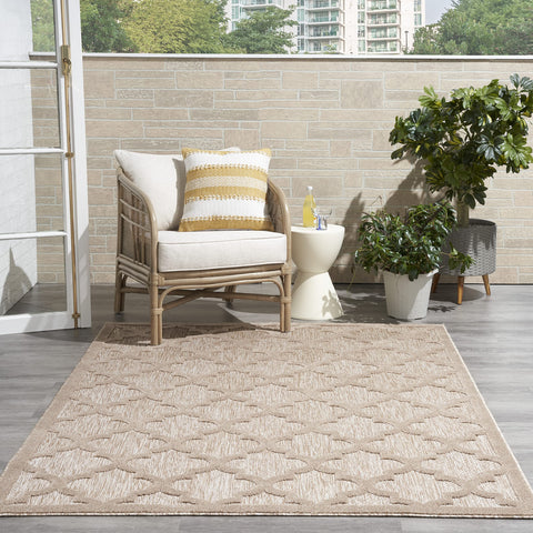 Nourison Easy Care Moroccan Natural Beige 4' x 6' Area Rug, Trellis, Easy Cleaning, Non Shedding, Bed Room, Living Room, Dining Room, Backyard, Deck, Patio (4x6)