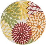 Nourison Aloha Indoor/Outdoor Red Multi Colored 4' x Round Area Rug, Tropical, Botanical, Easy Cleaning, Non Shedding, Bed Room, Living Room, Dining Room, Deck, Backyard, Patio (4 Round)