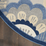 Nourison Aloha Indoor/Outdoor Blue/Grey 4' x Round Area Rug, Floral, Contemporary, Easy-Cleaning, Non-Shedding, Bed Room, Living Room, Deck, Backyard, (4' Round)