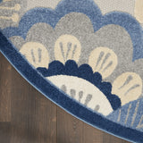 Nourison Aloha Indoor/Outdoor Blue/Grey 4' x Round Area Rug, Floral, Contemporary, Easy-Cleaning, Non-Shedding, Bed Room, Living Room, Deck, Backyard, (4' Round)