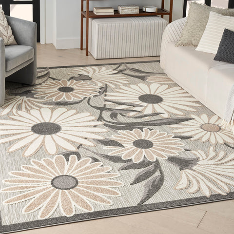 Nourison Aloha Indoor-Outdoor Beige 3'6" x 5'6" Area Rug, Easy Cleaning, Non Shedding, Bed Room, Living Room, Dining Room, Kitchen (4x6)