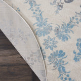 Nourison Tranquil Damask Ivory/Turquoise 5'3" x Round Area Rug, Easy Cleaning, Non Shedding, Bed Room, Living Room, Dining Room, Kitchen (5 Round)