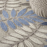 Nourison Aloha Indoor/Outdoor Grey/Blue 5'3" x Round Area Rug, Easy Cleaning, Non Shedding, Bed Room, Living Room, Dining Room, Backyard, Deck, Patio (5 Round)