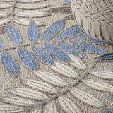 Nourison Aloha Indoor/Outdoor Grey/Blue 5'3" x Round Area Rug, Easy Cleaning, Non Shedding, Bed Room, Living Room, Dining Room, Backyard, Deck, Patio (5 Round)