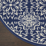 Nourison Jubilant Floral Navy/Ivory 5'3'' x Round Area-Rug, Easy-Cleaning, Non Shedding, Bed Room, Living Room, Dining Room, Kitchen (5 Round)