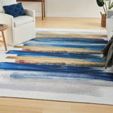 Nourison Washables Abstract Blue Multicolor 5'2" x 7' Area Rug, Easy Clean, Non Shedding, Bed Room, Living Room, Dining Room, Kitchen (5x7)