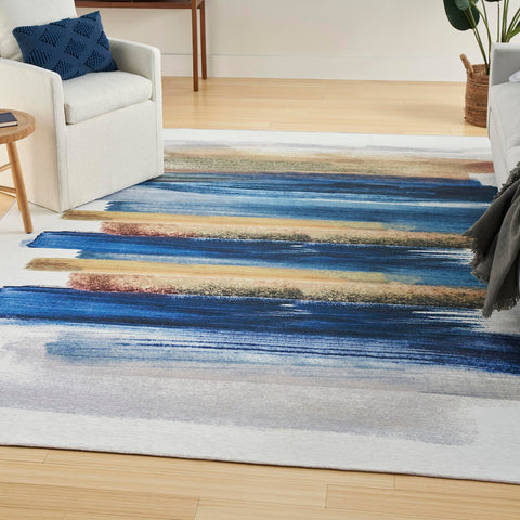 Nourison Washables Abstract Blue Multicolor 5'2" x 7' Area Rug, Easy Clean, Non Shedding, Bed Room, Living Room, Dining Room, Kitchen (5x7)