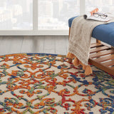 Nourison Aloha Indoor/Outdoor Multicolor 5'3" x Round Area Rug, Transitional, French Country, Easy Cleaning, Non Shedding, Bed Room, Kitchen, Living Room, Deck, Backyard, (5' Round)