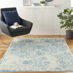 Nourison Jubilant Damask Blue 4' x 6' Area Rug, Easy Cleaning, Non Shedding, Bed Room, Living Room, Dining Room, Kitchen (4x6)