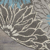 Nourison Passion Charcoal/Blue 5'3" x Round Area Rug, Floral, Farmhouse, Easy Cleaning, Non Shedding, Bed Room, Living Room, Dining Room, Kitchen, (5' Round)