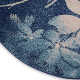 Nourison Tranquil Floral Navy/Pink 5'3" x Round Area -rug, Easy -cleaning, Non Shedding, Bed Room, Living Room, Dining Room, Kitchen (5 Round)