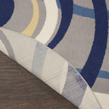 Nourison Grafix Geometric Grey 5'3" x Round Area Rug, Easy Clean, Non Shedding, Bed Room, Living Room, Dining Room, Kitchen (5 Round)