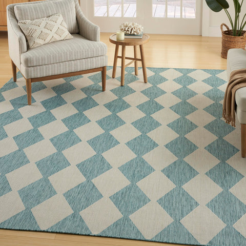 Nourison Positano Indoor/Outdoor Aqua 8' x 10' Area Rug, Easy- Cleaning, Non Shedding, Bed Room, Living Room, Dining Room, Backyard, Deck, Patio (8x10)